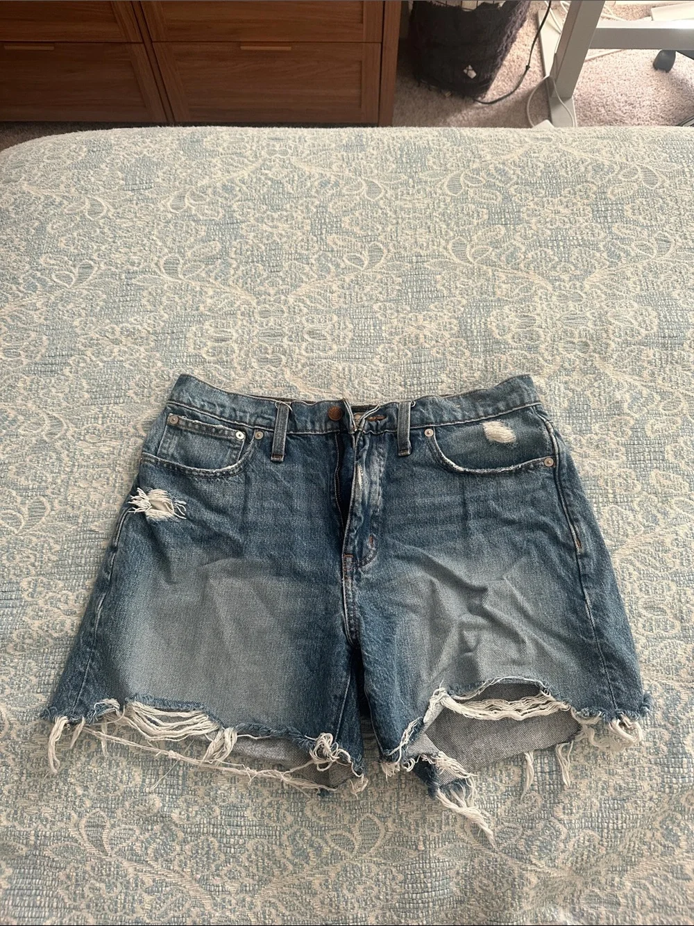 Distressed Blue Denim Shorts